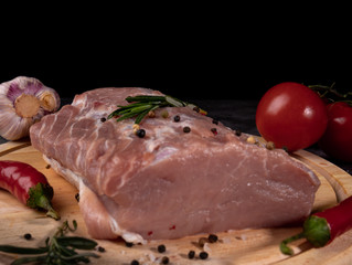 fresh raw meat on old wooden table