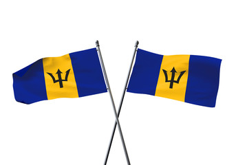 Barbados flags crossed isolated on a white background. 3D Rendering