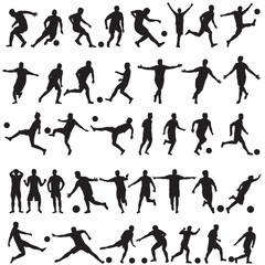 vector, white background, soccer players silhouettes set