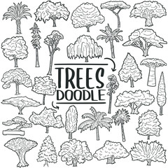 Trees and Plants. Nature Traditional Doodle. Drawn Sketch Hand Made Design Vector. © josepperianes