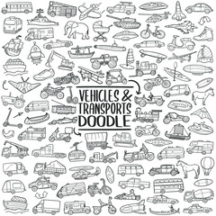 Vehicles and Transpots Set Line art.
Travel Doodle vector art design. Sketch traditional illustration.