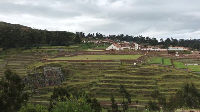 Panormaic view of the village of Chinchero, in Cusco, Per&uacute;. View of terraces in the Sacred Valley of the Incas. Vista de Chinchero en la ruta del valle sagrado.