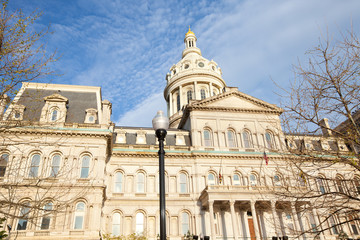 Fototapeta na wymiar Close-up to the building of the City hall of Baltimore, Maryland, United States.