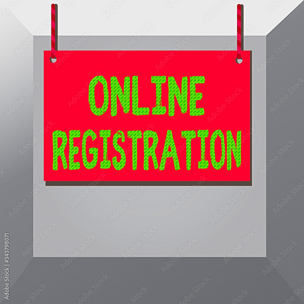 Poster conceptual hand writing showing online registration. concept meaning process to subscribe to join an