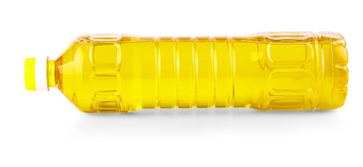 vegetable or sunflower oil in plastic bottle isolated with clipping path included