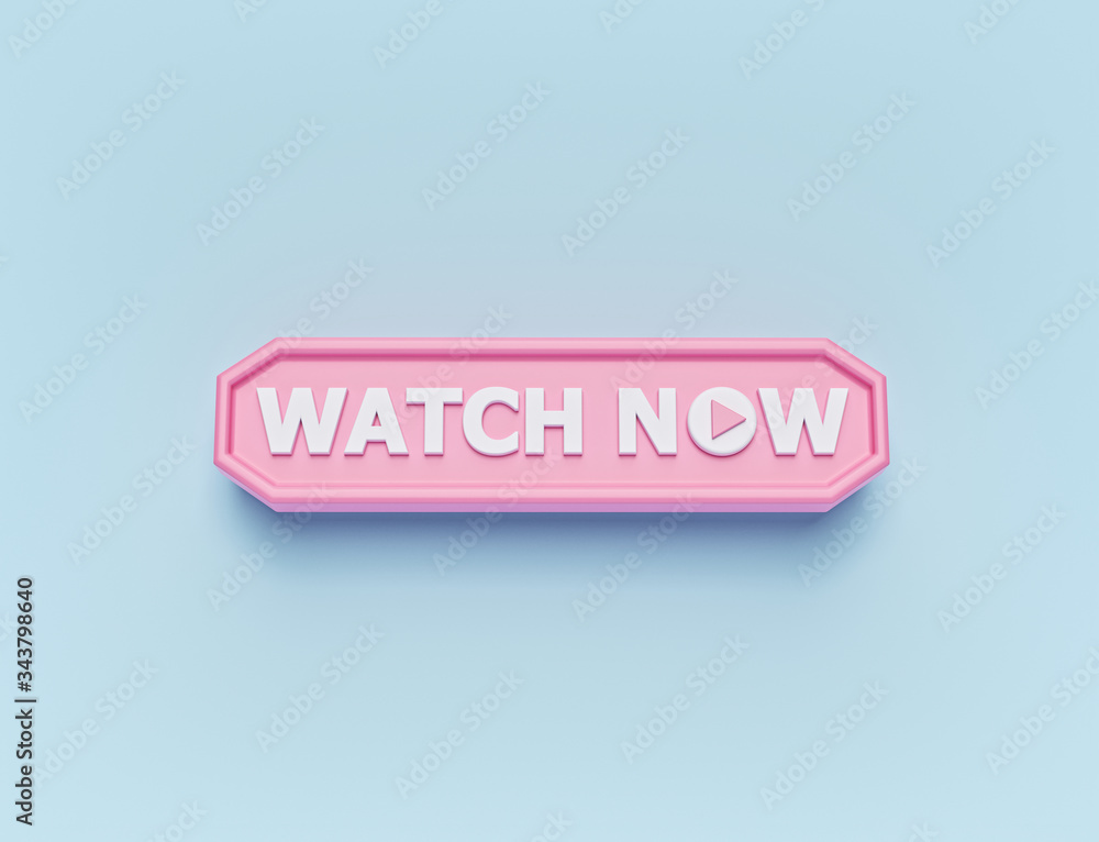 Aufkleber watch now button. video play icon. modern minimal design for website. 3d rendering
