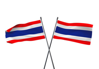 Thailand flags crossed isolated on a white background. 3D Rendering
