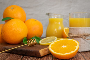 Oranges on vintage wooden floor