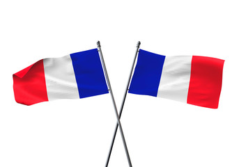 France flags crossed isolated on a white background. 3D Rendering