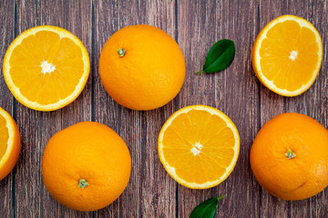 Oranges on vintage wooden floor