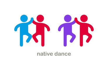 Native dances funny vector icon isolated on white, cute people comical dancing carnival traditional folklore festival.