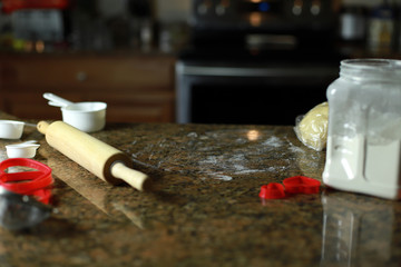 Kitchen table for cookies, making cookies, moody kitchen, brown kitchen table, making sugar cookies