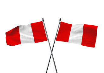 Peru flags crossed isolated on a white background. 3D Rendering