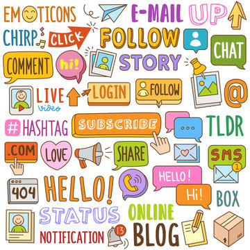 Hand drawn Cartoon set in doodle color - Internet Phrase & Terms