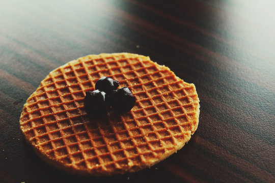 Food and table texture with waffle and blueberry