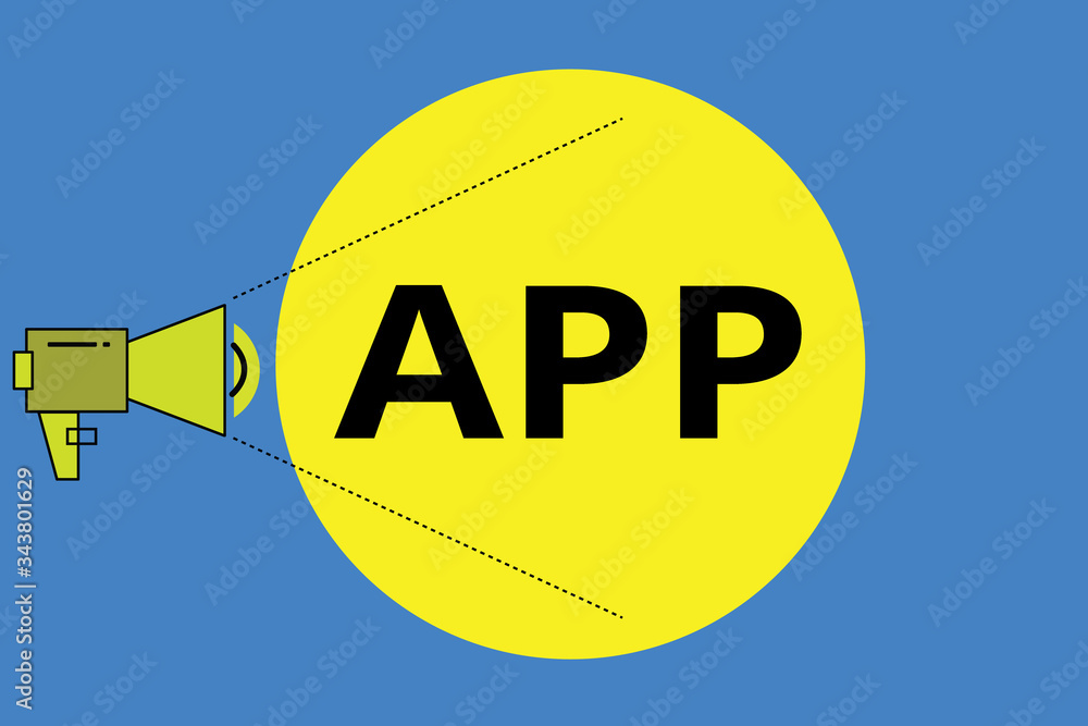 Poster word writing text app. business photo showcasing computer program download software by a user to a m