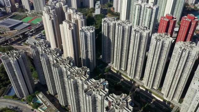 Drone fly over Hong Kong kowloon east district