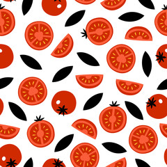Fresh tomatoes vector seamless pattern. Overlapping background, wallpaper, good for printing.