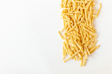 Delicious freshly house made pasta to dry on a white background copy past mockup