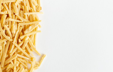 Delicious freshly house made pasta to dry on a white background copy past mockup