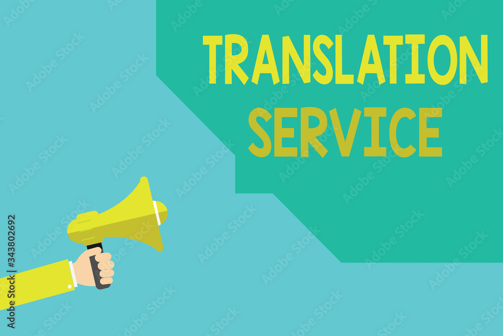 Poster writing note showing translation service. business concept for the equivalent target language from t