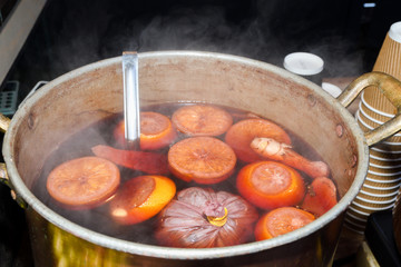 Spicy hot sangria cider with apple, citrus, orange