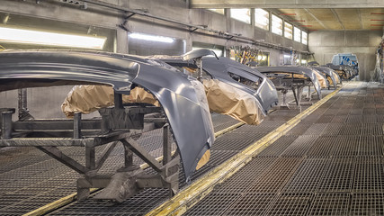 Production line for painting of bumpers of automotive plant paint shop