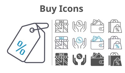 buy icons icon set included shopping bag, shop, wallet, price tag, discount icons