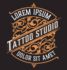 Tatto logo. Vintage style with Floral Ornaments