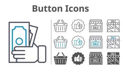 button icons icon set included shop, money, like, shopping-basket, shopping basket icons