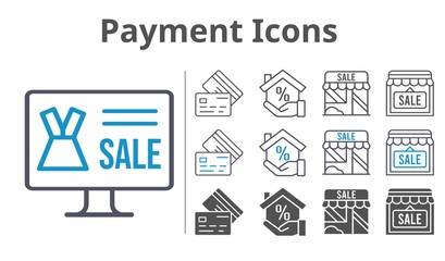 Obraz premium payment icons icon set included online shop, mortgage, shop, credit card icons