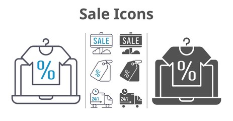 sale icons icon set included online shop, sale, price tag, delivery truck icons