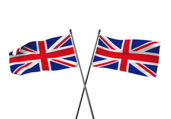 United Kingdom flags crossed isolated on a white background. 3D Rendering
