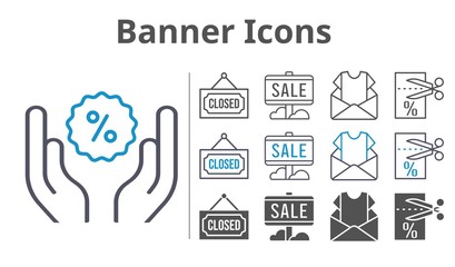 Fototapeta premium banner icons icon set included newsletter, sale, voucher, discount, closed icons