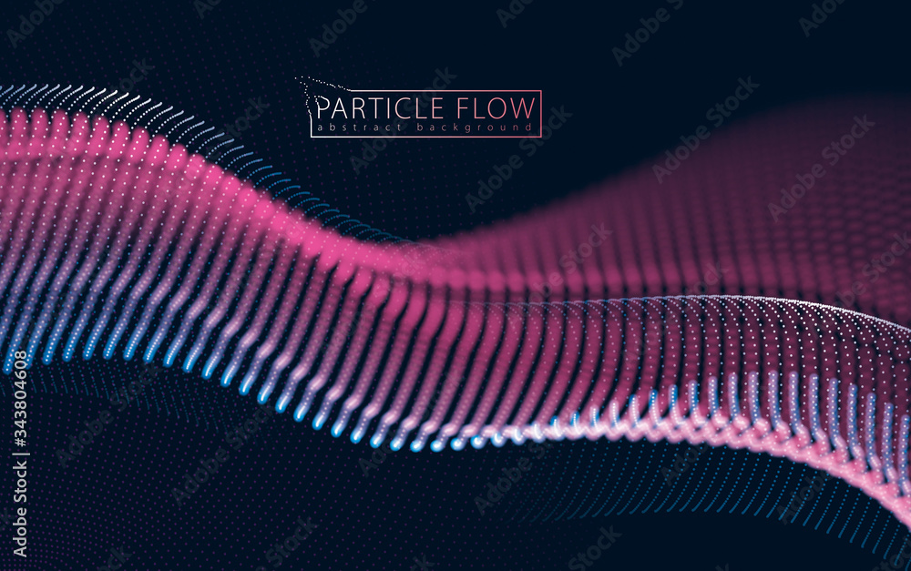 Aufkleber digital wave of flowing particles in motion. vector abstract dark background. mesh of glowing dots, 