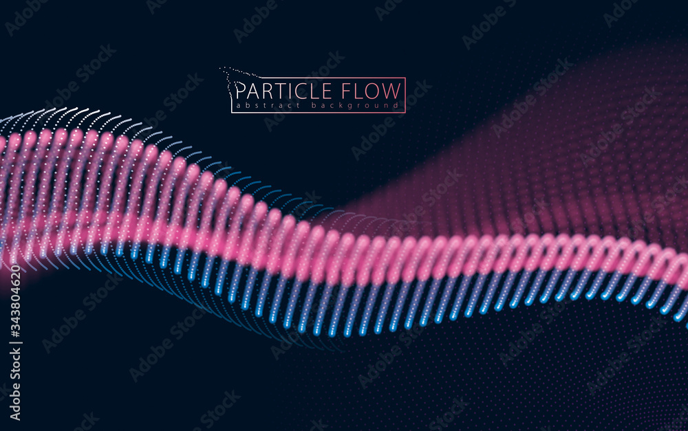 Poster digital wave of flowing particles in motion. vector abstract dark background. mesh of glowing dots, 