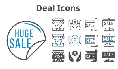 deal icons icon set included handshake, sale, discount icons