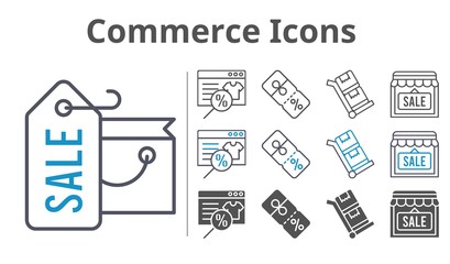 commerce icons icon set included shopping bag, online shop, shop, discount, trolley icons