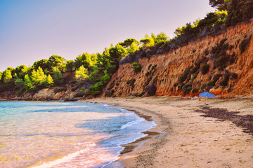 mountain like landscape on a Greek island beach in Skiathos