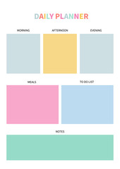 Daily planner for diary, organiser, notebook. Printable A4 planner. Vector Illustration.