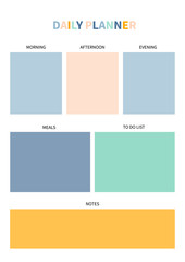 Daily planner for diary, organiser, notebook. Printable A4 planner. Vector Illustration.