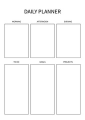 Daily planner for diary, organiser, notebook. Printable A4 planner. Vector Illustration.