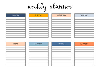 Weekly planner for diary, organiser, notebook. Printable A4 planner. Vector Illustration.