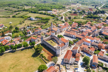 Fototapeta na wymiar An aerial view of castle Morosini-Grimani in Svetvincenat, Istria, Croatia