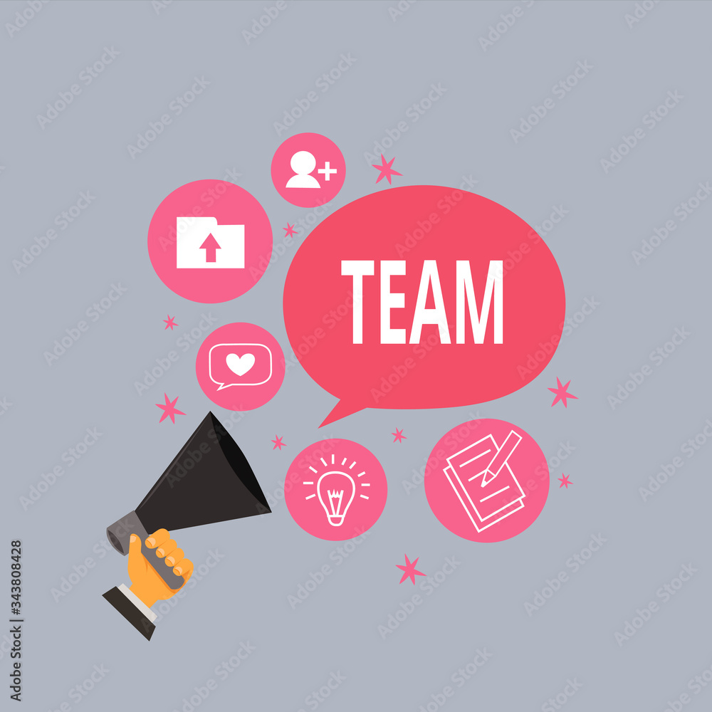 Poster word writing text team. business photo showcasing group of showing working together classed and shar