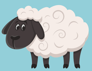 Standing cute sheep. Farm animal in cartoon style.