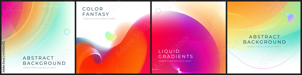 Wall mural set of square liquid color abstract geometric shapes. fluid gradient elements for minimal banner, lo