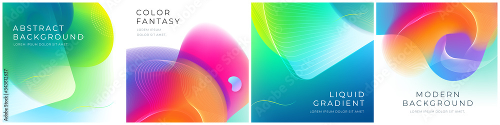 Wall mural set of square liquid color abstract geometric shapes. fluid gradient elements for minimal banner, lo