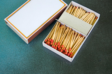 Top view of opened paper matches box
