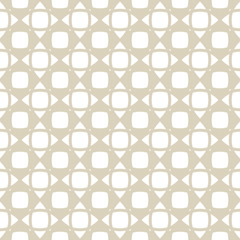 Golden vector geometric seamless pattern with mesh, grid, rounded squares and triangles. Abstract minimalist gold and white background. Simple minimal mosaic texture. Repeat design for decor, textile